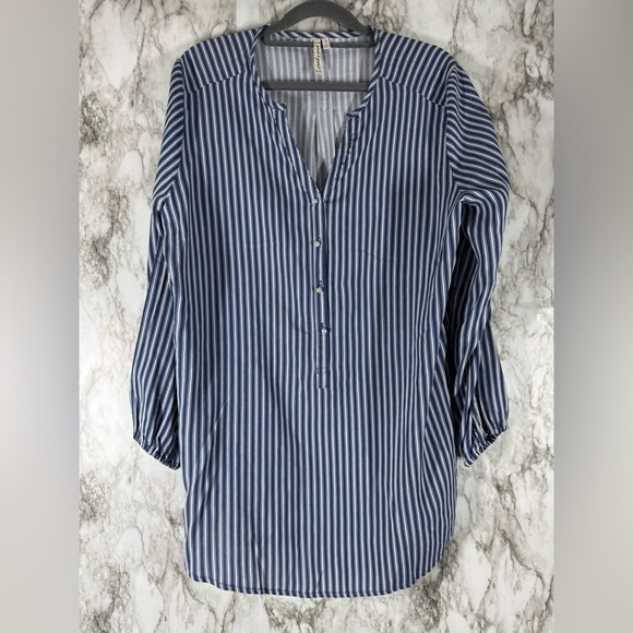 grand & greene Tops - Grand & Greene Blue White Striped Ultra Soft Rayon Button Down Small Office
